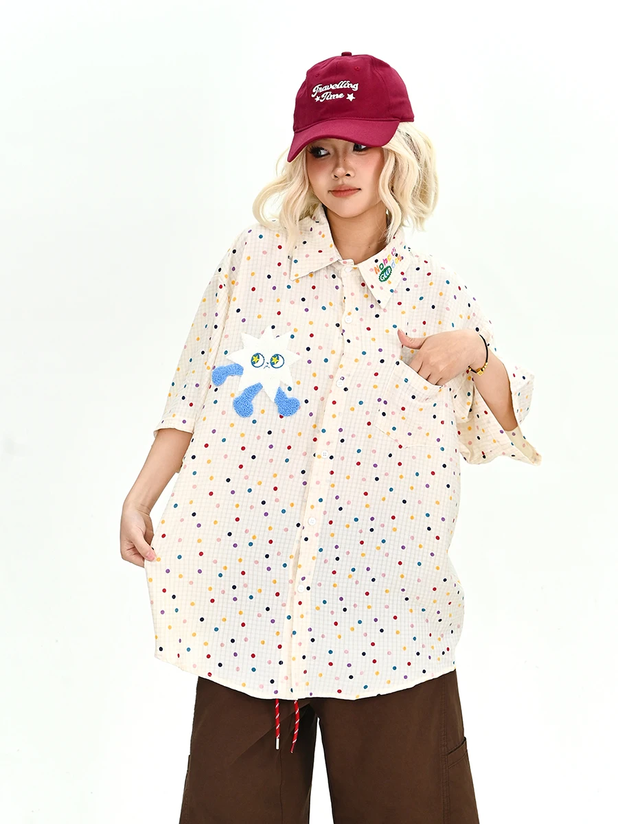 

Polka Dot ort Sve Loose Women's irt Summer 2026 New Sle Bf Japanese College Sle Couple Top Street Sle