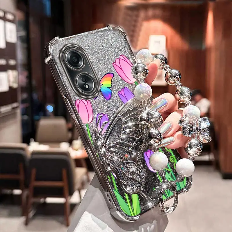 حزام بريق لطيف فراشة توليب حامل الحال بالنسبة ممن لهم A38 A36 A76 A58 A57 A74 A78 A5 A7 A79 A95 A60 A18 A53 A17 A16 4G 5G الظهر