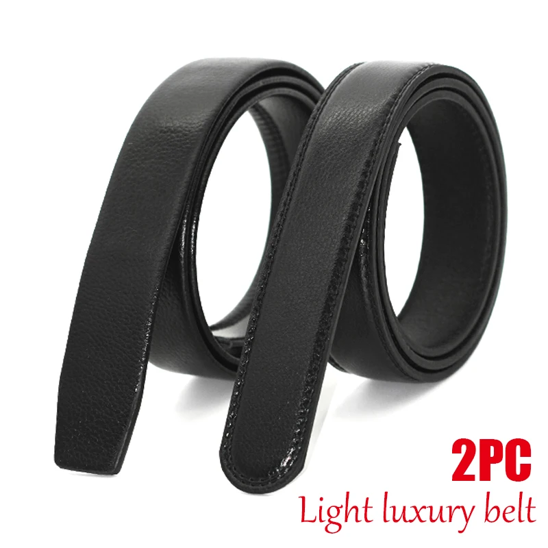2pcs-Men's 3.4cm Width PU Leather Belt without Buckle Body No Buckle Straps Automatic Buckle Fashion Accessory