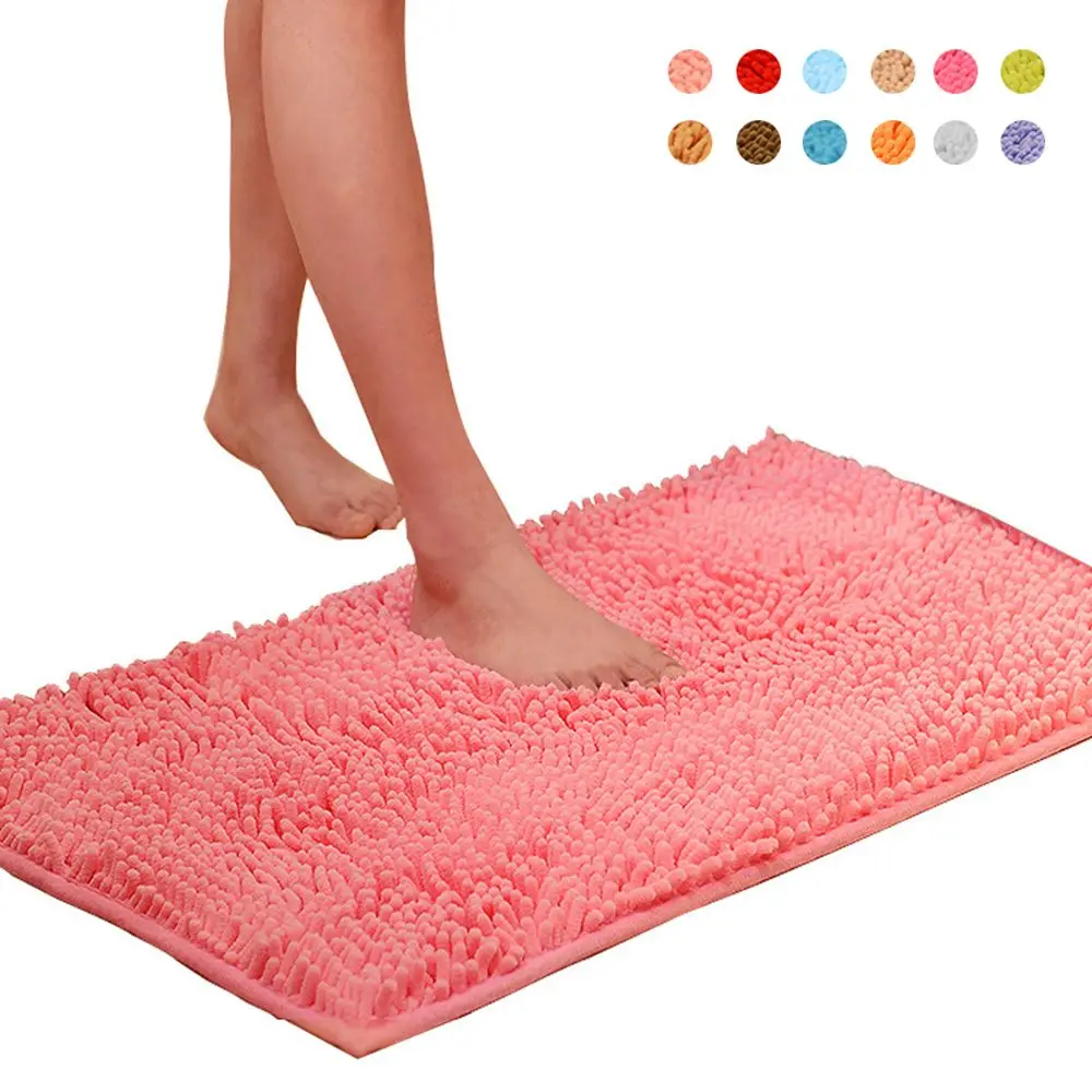 40*60cm Super Absorbent Colorful Toilet Kitchen Bathtub Floor Anti Slip Doormat Bathroom Carpet Chenille Bath Mat