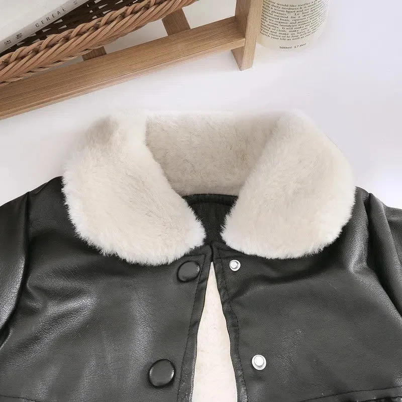 Keep Warm Autumn Winter Leather Jacket For Girls Christmas Little Princess Coat Children Outerwear 1-6 Year Toddler Girl Clothes