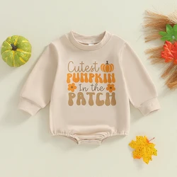 Baby Girls Long Sleeve O Neck Letter Daisy Print Loose Fall Romper Halloween Romper Newborn Clothes 0-18 Months