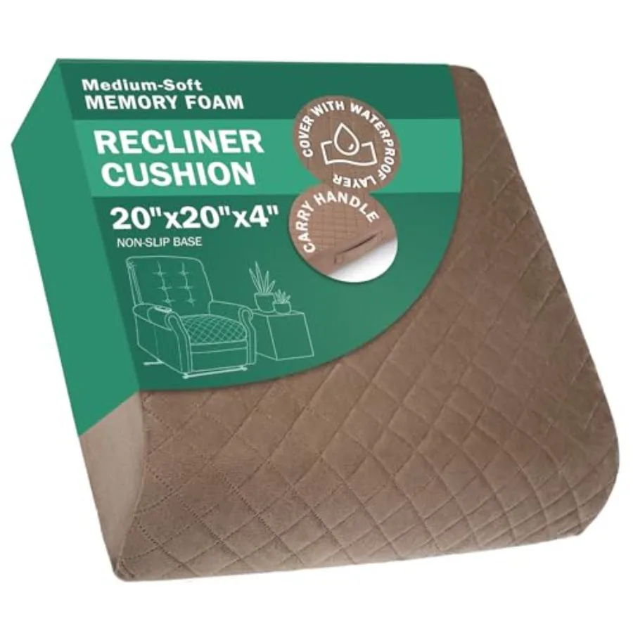 

20x20x4 Memory Foam Recliner Chair Seat Cushion for Long Sitting - Armchair Pad with Washable Velvety Cover with Waterproof Lay