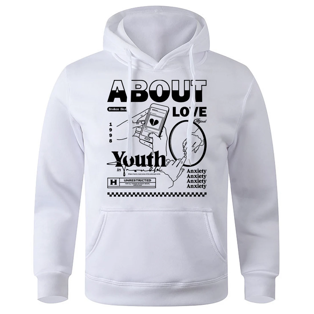 About Love Broken Heart Youth Anxiety Men Hoody Oversized Loose Tracksuit Basic Casual Sport Hoodies Classic Creative Sweatshirt