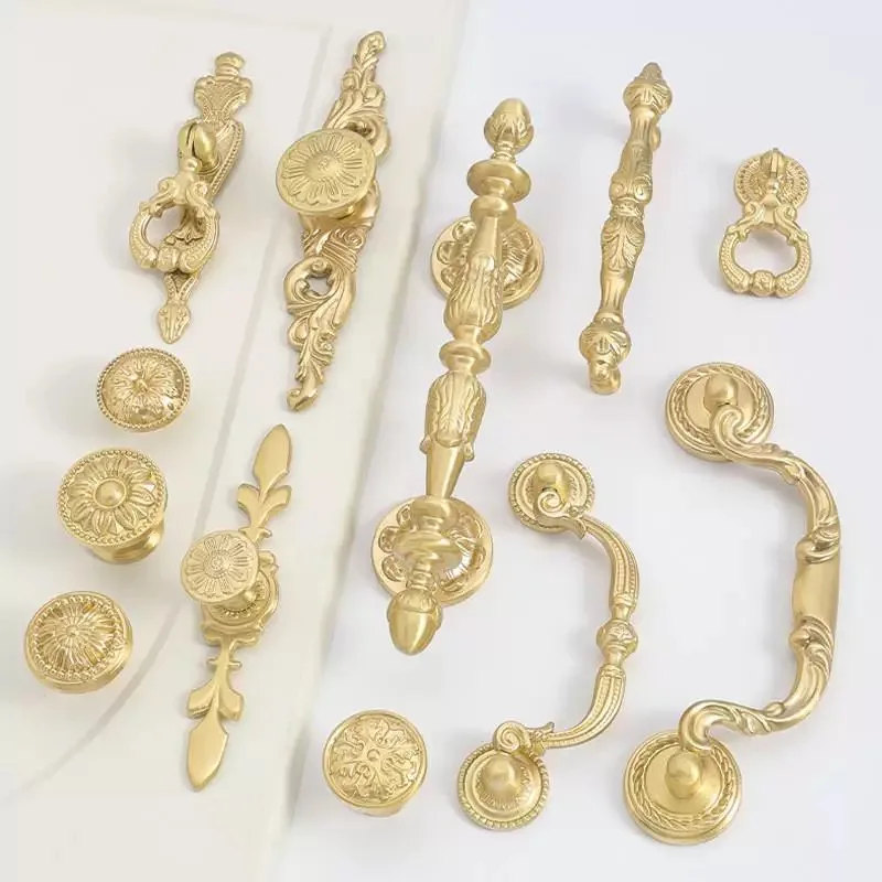 French Luxury Brass Cabinet Handles Door Pulls European Kitchen Accessories Drawer Knobs Modern Furniture Cupboard Hardwares
