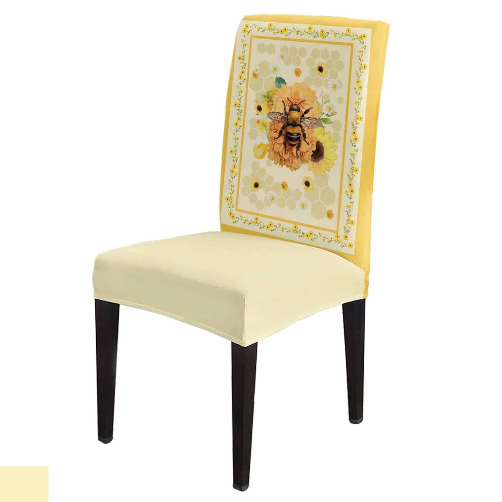 Flower Bee Animal Hive Yellow Dining Chair Covers Spandex Stretch Seat Cover for Wedding Kitchen Banquet Party Seat Case