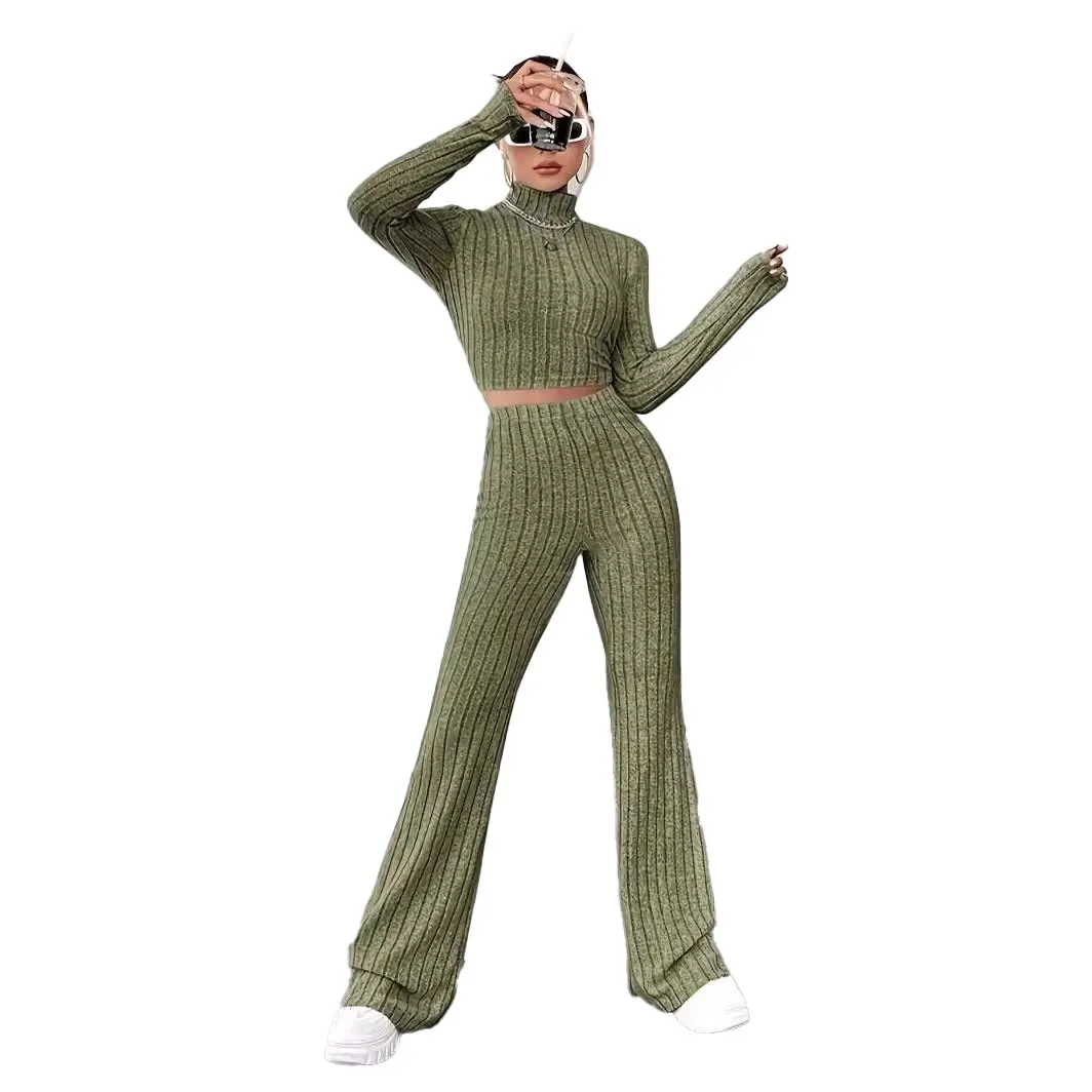 Women Fashion Solid Color Streetwear Autumn Winter Elegant Round Neck Tops Loose Pants Suit Casual Holiday Sport Two Piece Sets