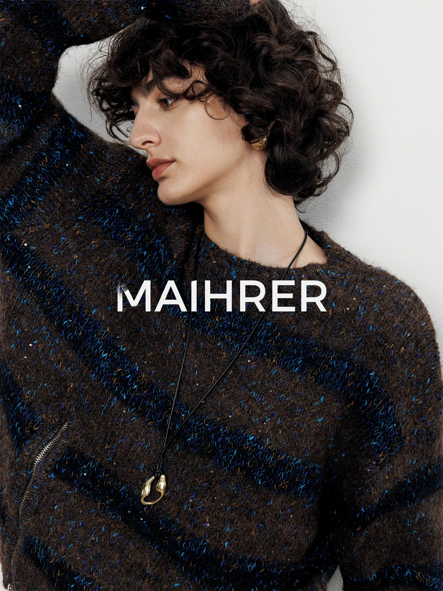 

Maiher Autumn Winter Loose Fit Long Sve Striped Knit Sweater round Ne Vintage Sle Women's Outerwear Casual Faion