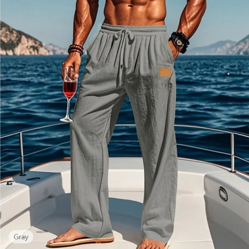 

The Comfortable Elastic Belt Drawstring Pants With A Loose Fit And Breathable Fabric Are Perfect For Casual Wear On The Beach
