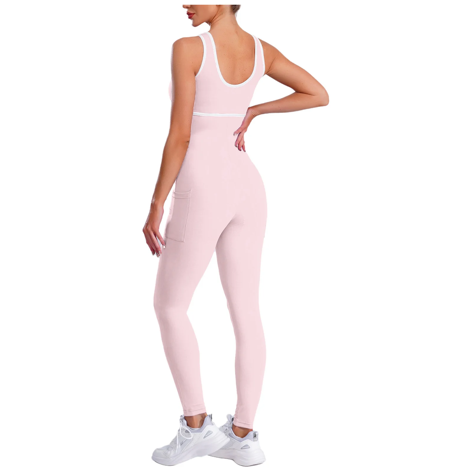 Baju Senam Yoga Wanita Dewasa, Bodysuit Olahraga Tanpa Lengan Elastis dengan Bantalan Dada dan Celana Panjang untuk Aktivitas Olahraga Indoor dan Outdoor