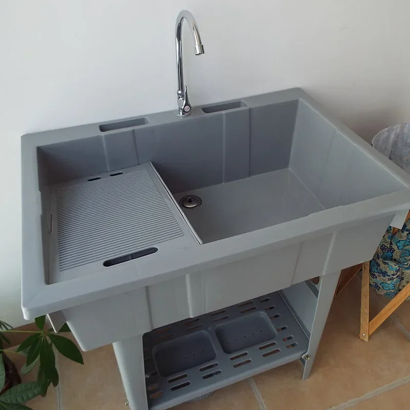 Fregadero de plástico para lavandería, lavabo con tabla de lavado, balcón, armario integrado, armario de baño no cerámico