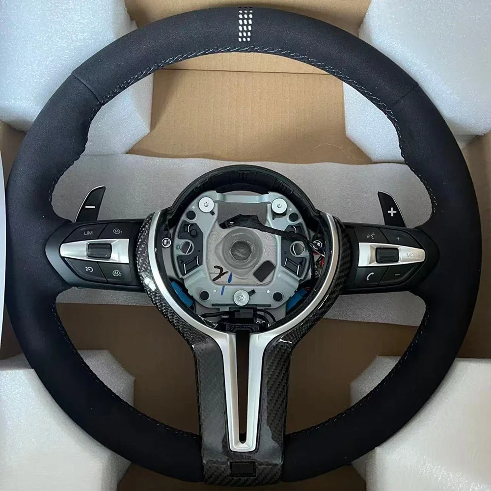 Steering Wheel For BMW F80 M3 M4 F82 F85 F90 X5 F15 E70 E90 F10 F20 F22 F30 F31 M2 F87 M3 Suede White Center Mark Factory Direct