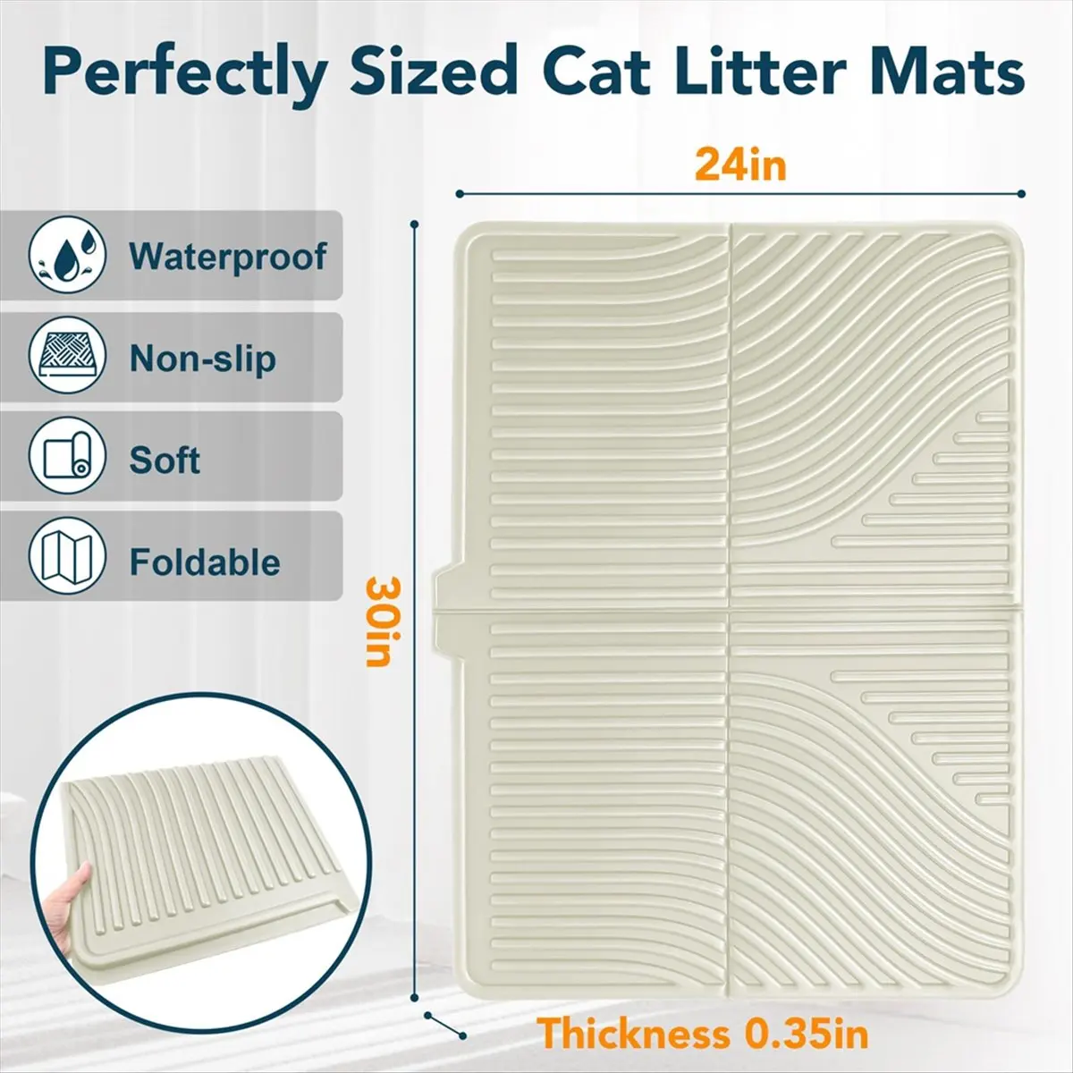 Carefree- Cat Litter Mat, Large Kitty Litter Trapping Mat Soft on Kitty Paws, Litter Box Mat Keep Floor Clean Gray