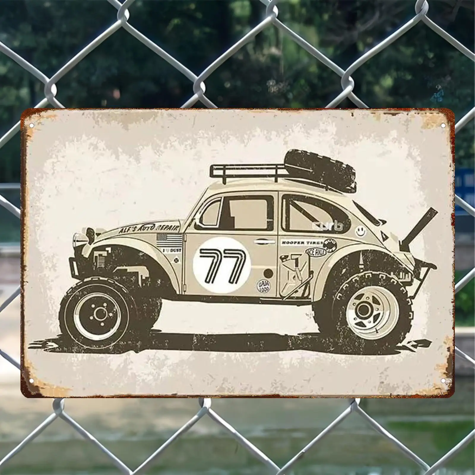 Vintage-Metallschild mit klassischem Auto-Design – Rustikale Wanddekoration für Zuhause, Garage oder Männerhöhle – Flaches Blechschild, für drinnen und draußen
