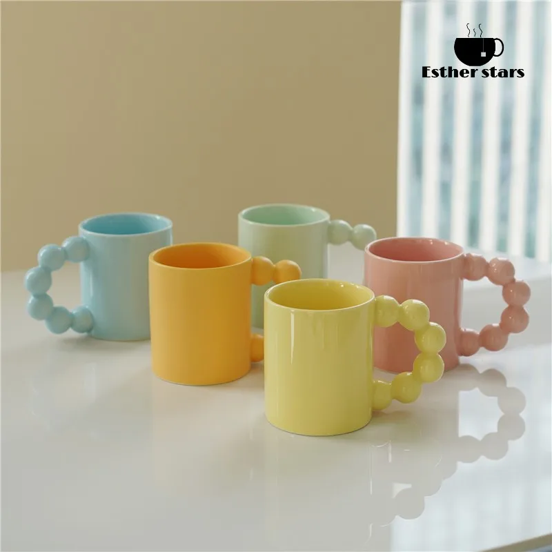 

Bead Handle Ceramic Mugs Creative Drinkware For Coffee Shop Office Household Personalized Breakfast Cup For Tea Milk Juice Gift