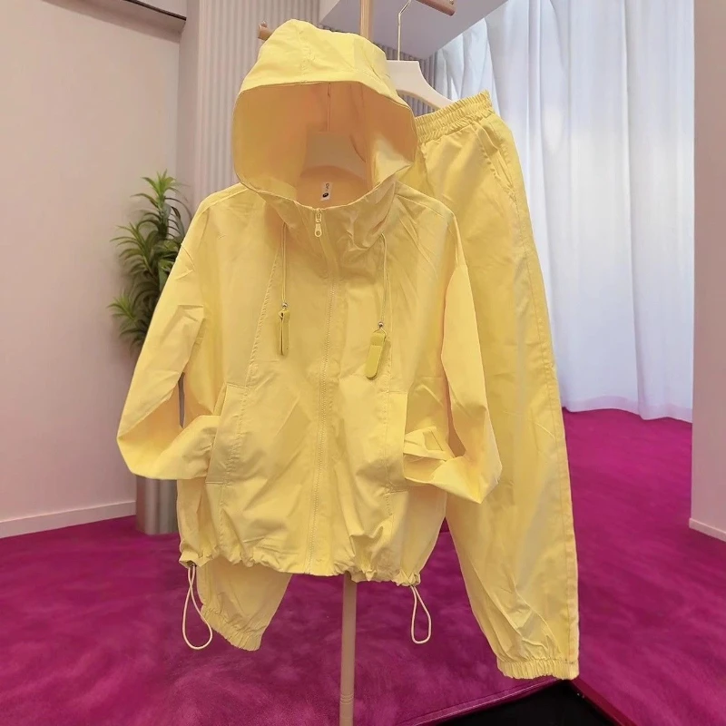 

Осень 2024, новый повседневный простой комплект из двух предметов, женский штурмовик с капюшоном, свободный топ, модные спортивные брюки, однотонный комплект