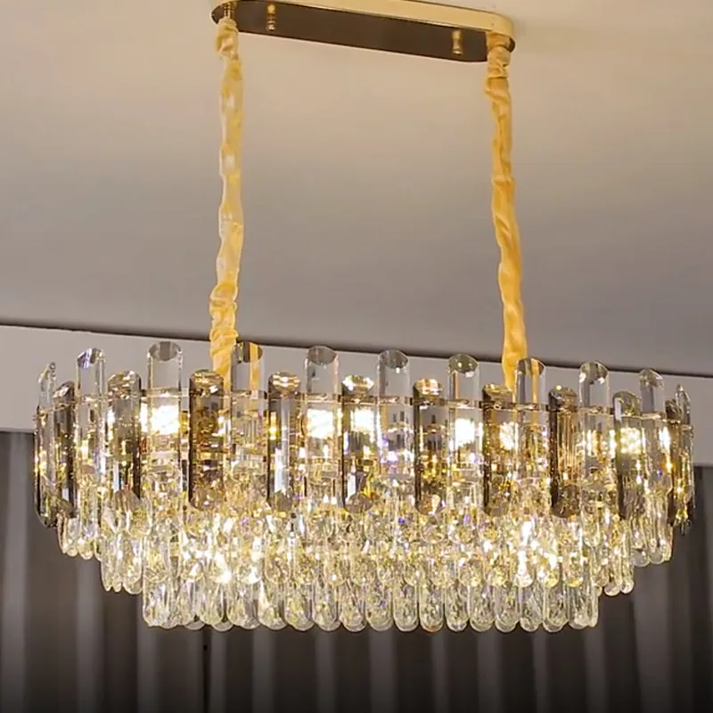

Modern Luxury LED Crystal Chandelier Rectangle Large Ceiling Light with Remote Control Contemporary Style for Room Pendants