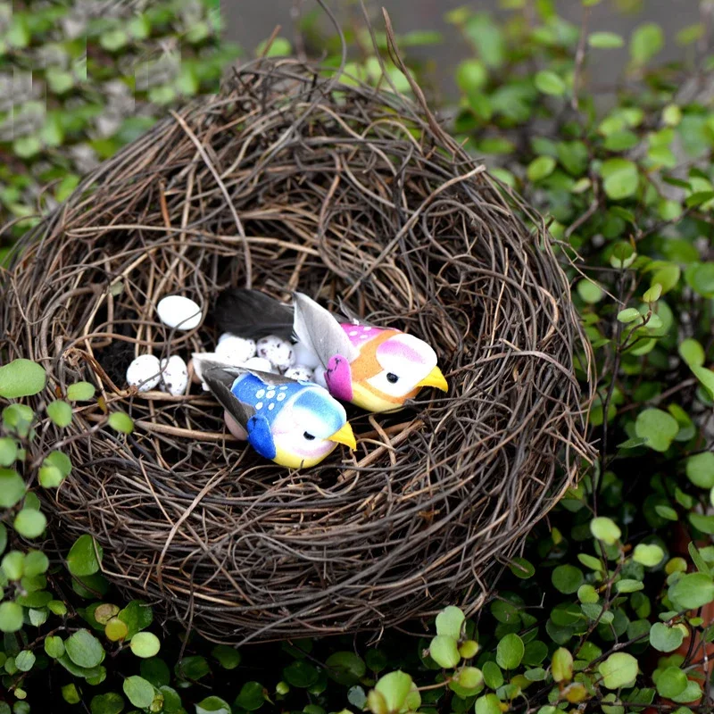 6/8/10/12/15/20cm Parrot Bird Nest Egg Simulation Vine Animals Model Figurine Artificial Egg Bird's Nest Easter Decor