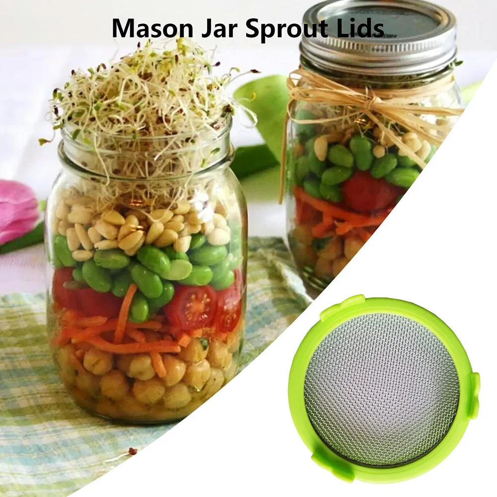 Food Use Wide Mouth Canning Jar And Convenient Safe Sprouting Lid Strainer Screen Kit Ventilation And Drainage