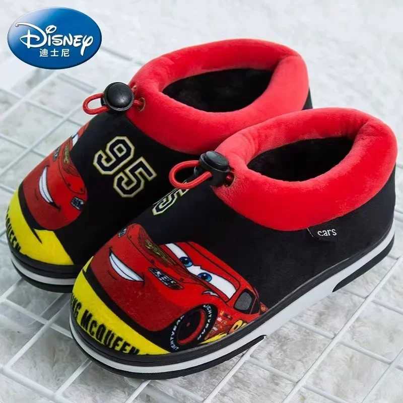 Disney Winter Baby Boy Girl Cotton Slippers Cartoon McQueen Cars Mickey Print Kid Indoor Anti-slip Home Cotton Shoes 22/23 24/25