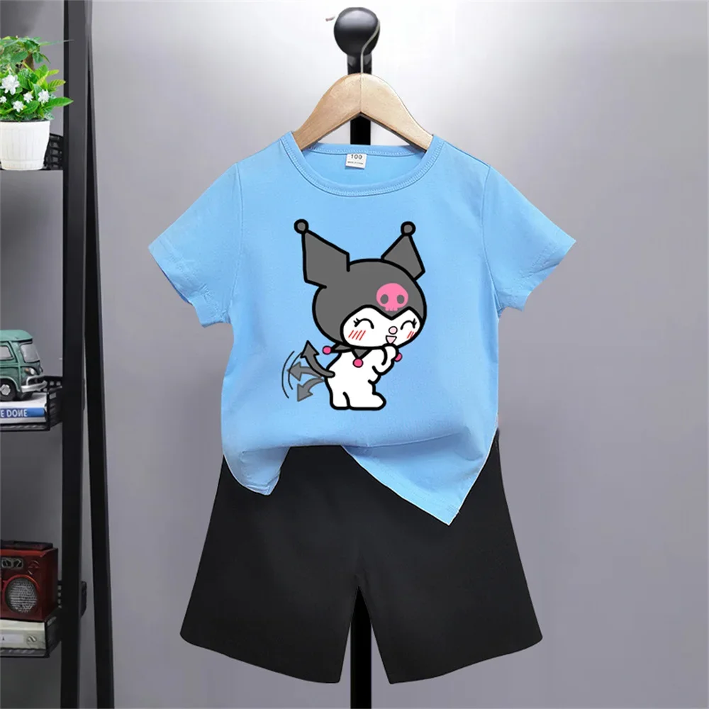 Top Designer Brand Sanrio Summer Set Children's Printed Clothing Boys Girls Tops Shorts Sportswear 3-14 Years Old