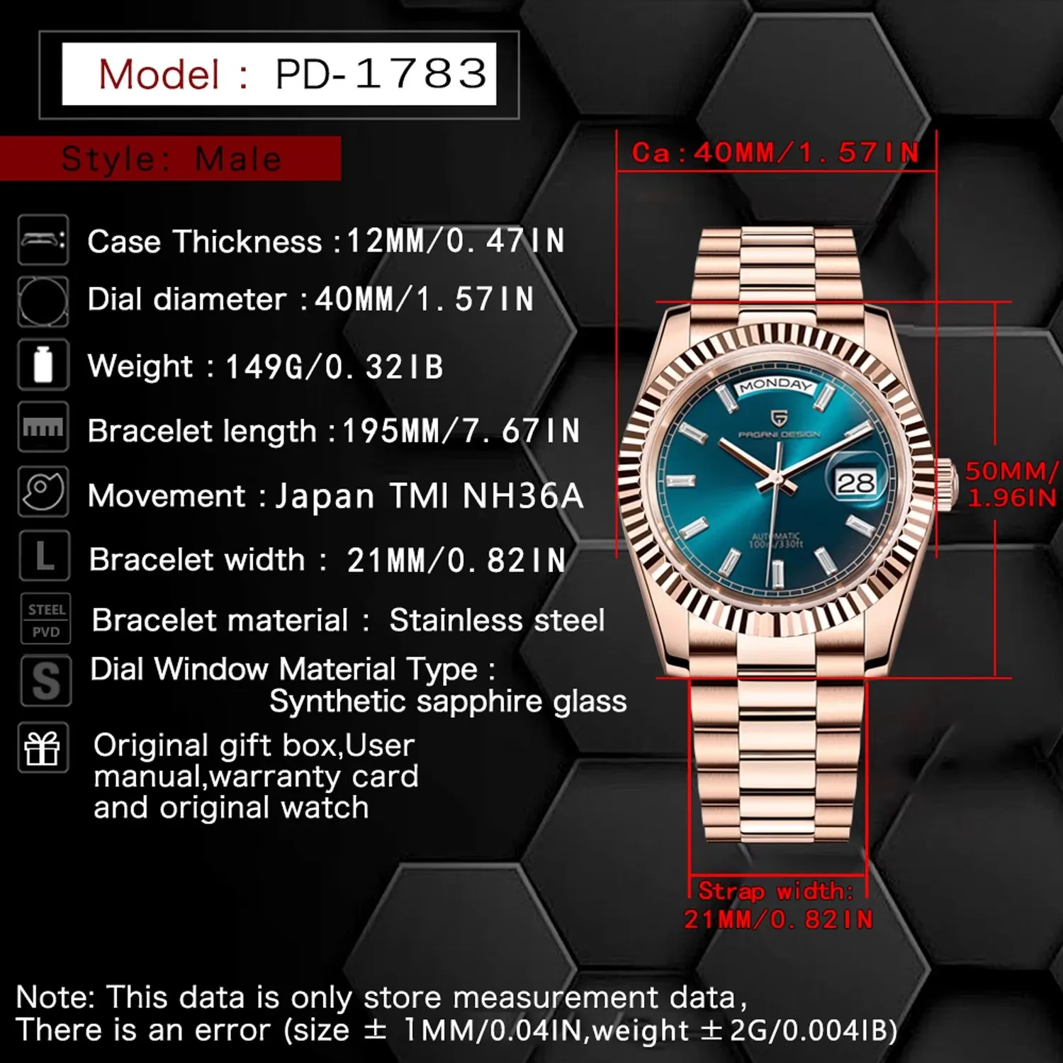 2024 New PAGANI DESIGN DD40 Men's Watches Rose Gold Luxury Automatic Watch For Men Mechanical Wristwatches Gift Waterproof Clock