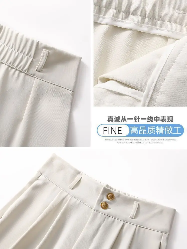 الشتاء المرأة عالية الخصر بنطال ذو قصة أرجل واسعة صوف مبطن بنطلون مستقيم فلوي مصممة مكتب عادية زر مزدوج #5