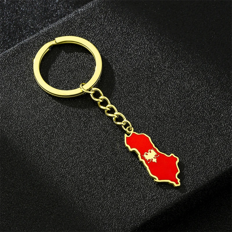 Fashion Albania map and Eagle Flag Pendant Keychain for Women Men Gold Color/Silver Color Albanian Jewelry Ethnic Gifts