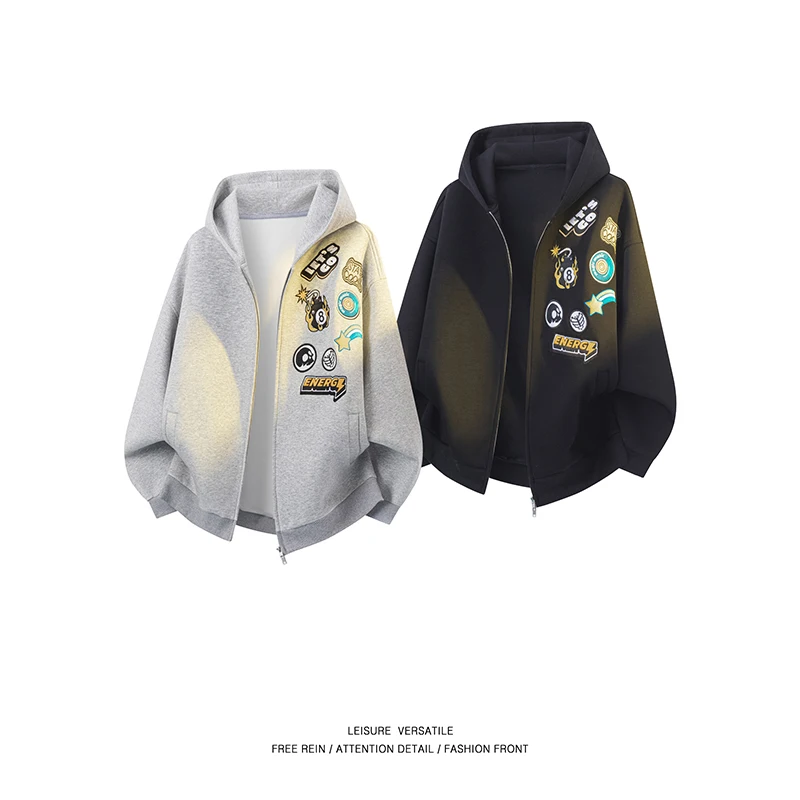 

Пара модных тенденций с вышивкой, свободная и удобная весенне-осенняя куртка с капюшоном, спортивная ветрозащитная куртка для езды на велосипеде на открытом воздухе