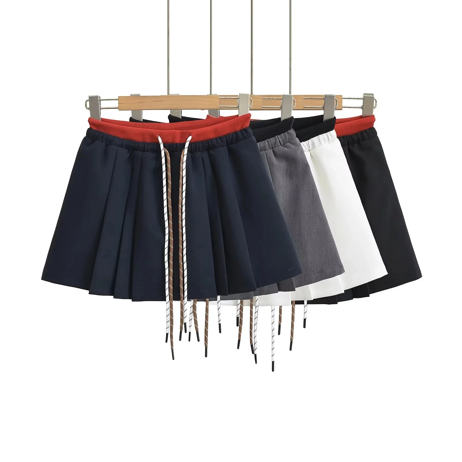 

American Color Blo Design School Sle Pleated Skirt Dstring Anti-Light Cute A-Line Faion Women's Skirts