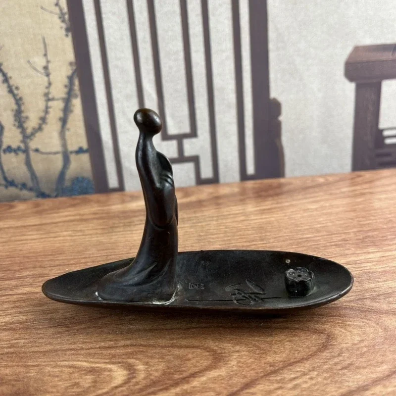 Chinese Bronze Monk Statue Zen Buddhism Incense Insertion Decoration