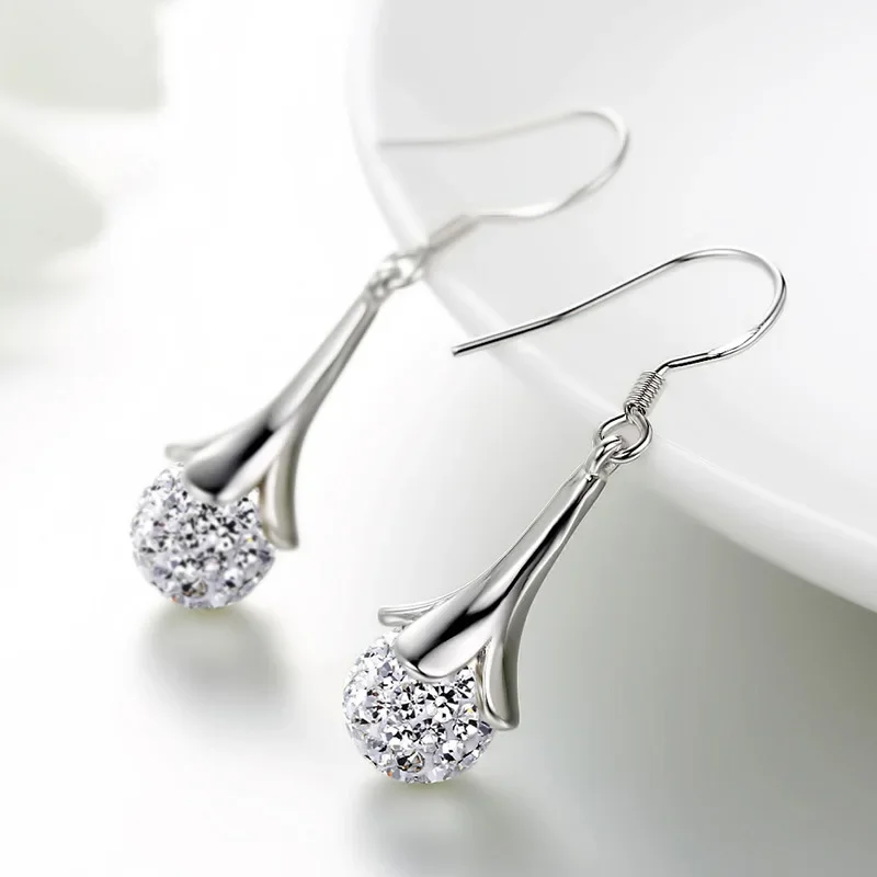 Korean fashion 925 sterling Silver special Rhinestone crystal Earrings Princess Ball Jewelry for women wedding accessories gifts