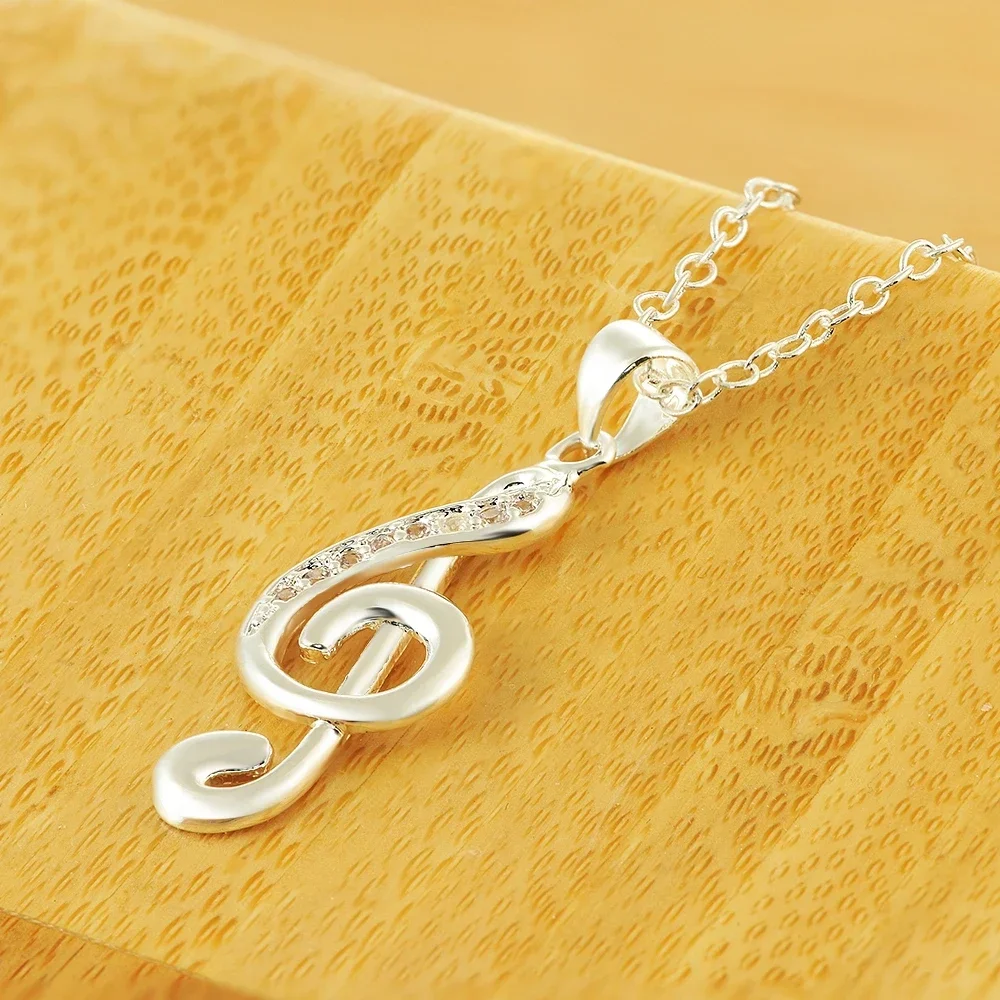 Hot 925 Sterling Silver crystal Elegant musical note Pendant Necklace For Women high quality Fashion party Jewelry Holiday gifts