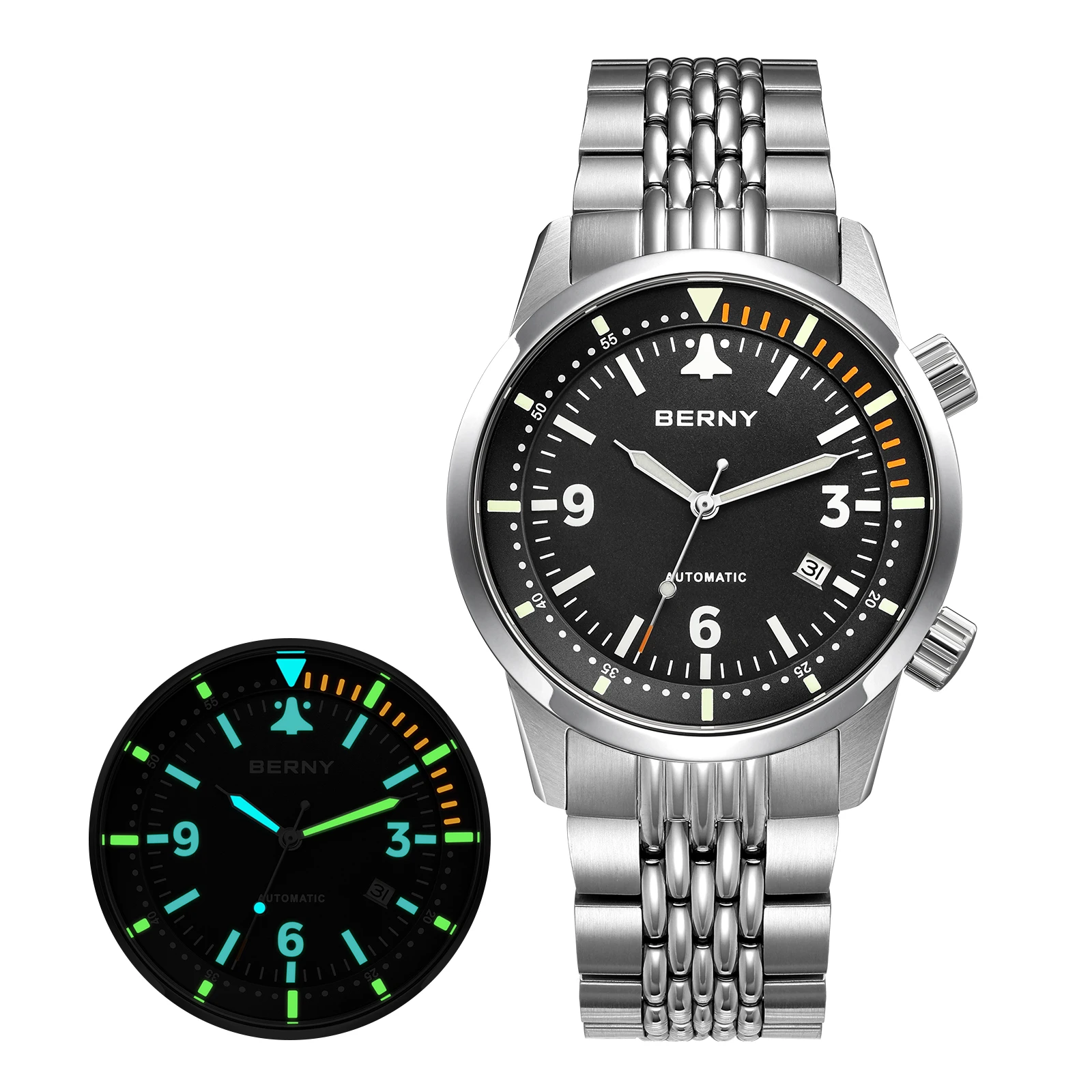 BERNY Automatische Herrenuhren, Top-Qualität, 20 ATM, 316L, leuchtender Saphir, AR-Beschichtung, Original ST1612, luxuriöse, modische Herren-Armbanduhr