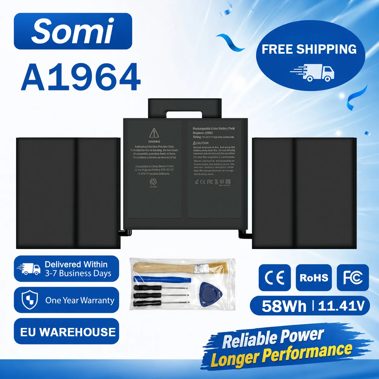 SOMI A1964 Laptop-Akku for Apple MacBook Pro 13 inch A1989 (Mitte 2018 2019) A2251 (2020) EMC 3214 3358 3348, inklusive kostenlosem tools.