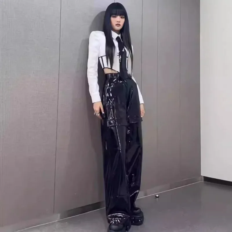 

Customized Korean Girl Group's Jazz Dance Clothes Hip-hop JAZZ Performance Outfit Song Jacket New Leather Pants Set
