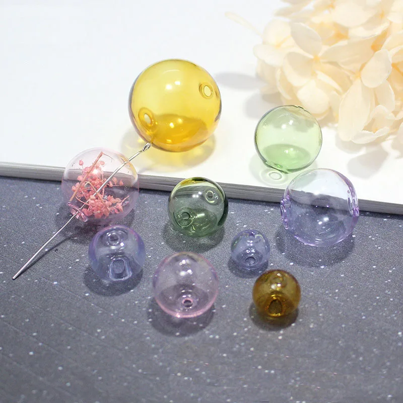 10pieces Double Hole 10-25mm Color Round Glass Ball Globe Beads Hollow Glass Bottle Vial Jewelry Making Accessories Findings