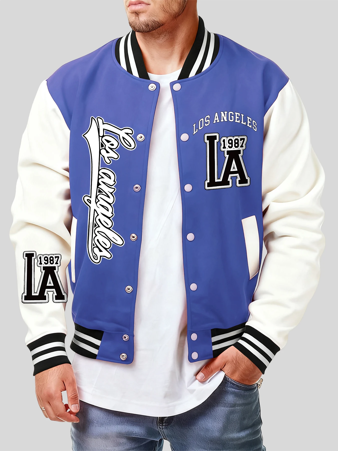 

Usa California City Print Jacket Men Autumn Winter Loose Baseball Jersey Multicolor Casual New Y2K Pocket Fleece Menwear