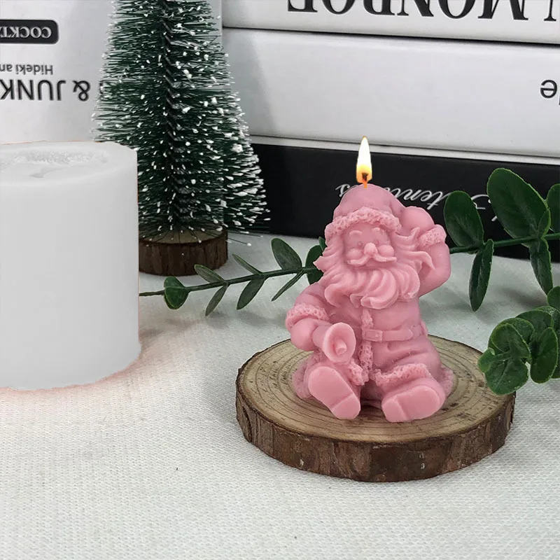 1 piece, sitting Santa Claus aromatherapy candle mold, silicone gypsum ornament, mousse cake chocolate grinder