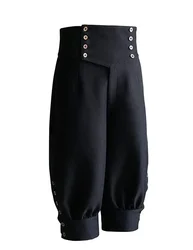 Gothic Steampunk High Waist Short Riding Breeches Black Lady Ouji Lolita Boystyle Trousers Riding Pants Unisex Biker 7 Pants.