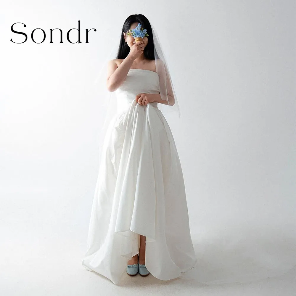 Sondr Customized Simple Korean Wedding Dresses 2026 New Strapless A Line Bridal Party Dresses Corset Back Reception Gown