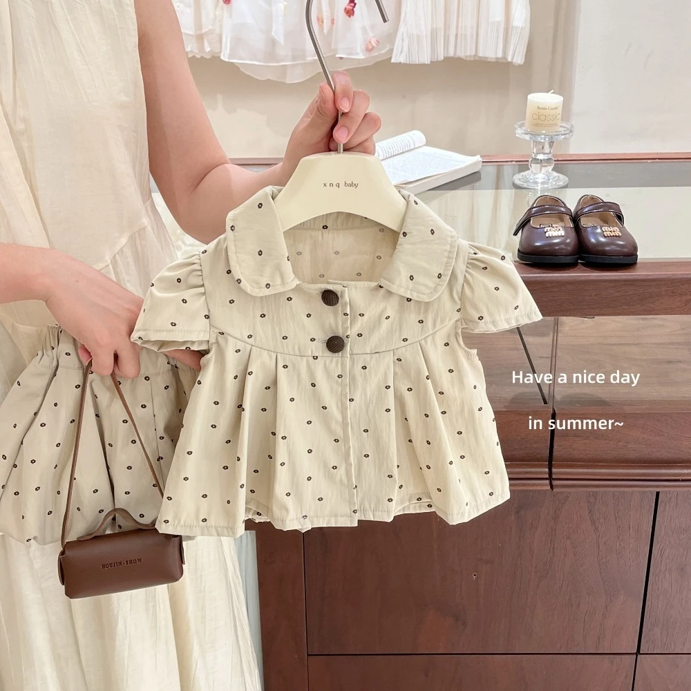 

2026 Summer Korean Girls Polka Dot Outfit Elegant Short Sleeve Top & Shorts 2Pcs Set for 80-130cm