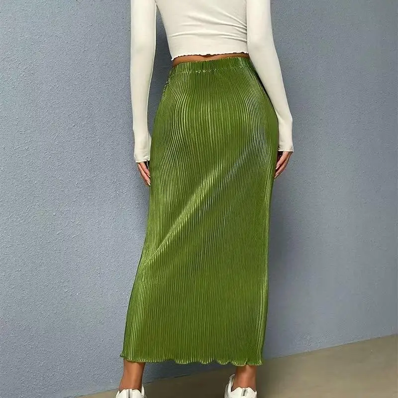 

Faionable Pleated High Waist Bodycon Skirt Alluring Drapey Midi Skirt Versatile Workwear Sle Slimming Effect
