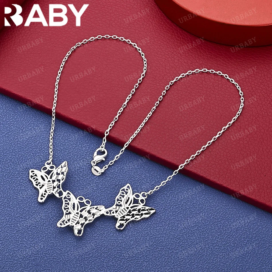 

URBABY 925 Sterling Silver 45cm Hollow Butterfly Chain Necklace Charm Trend Birthday Gifts Fashion Party