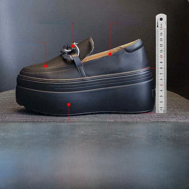 

Faionable Platform Casual oes for Women Autumn Season PU Lined Slip-On Single Strap Commute Friendly Leather Upper