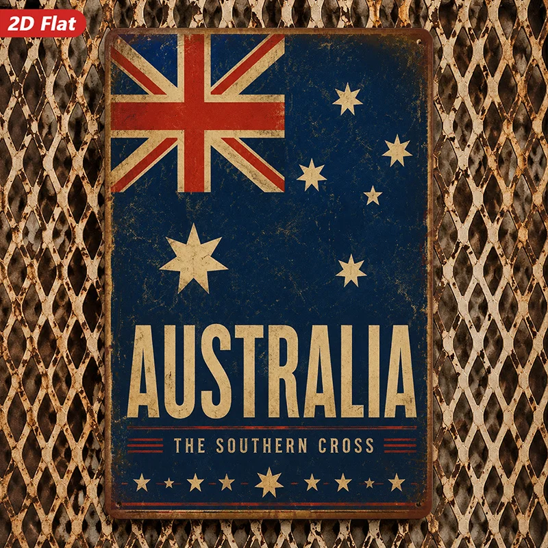 [2D Flat] Southern Cross Australia Metal Sign, Distressed Retro Wall Art,Rounded Corners,Weatherproof Decor for Garage & Office.