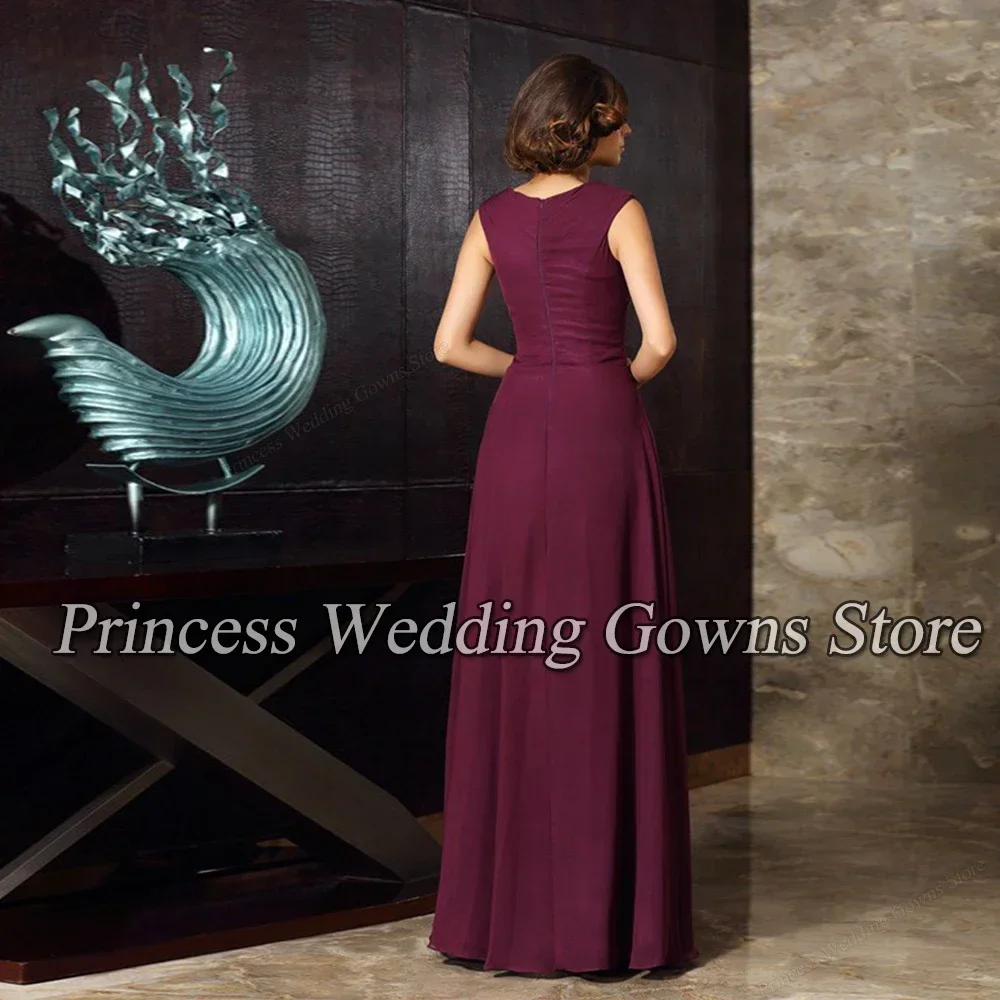 Elegancka szyfonowa suknia ślubna dla matki pana młodego Formalne wino czerwone Plus Size Vestido De Fiesta Boda A Line Floor Length 2021