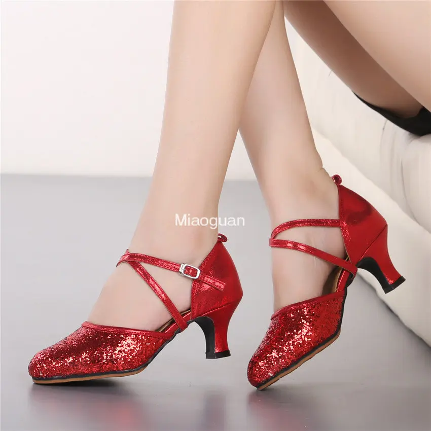 Latin Dance Shoes Pumps Woman Sequin Gold Silver Party Women\'s Comfortable Performance Dance Shoes with Heels Summer Autumn 2023