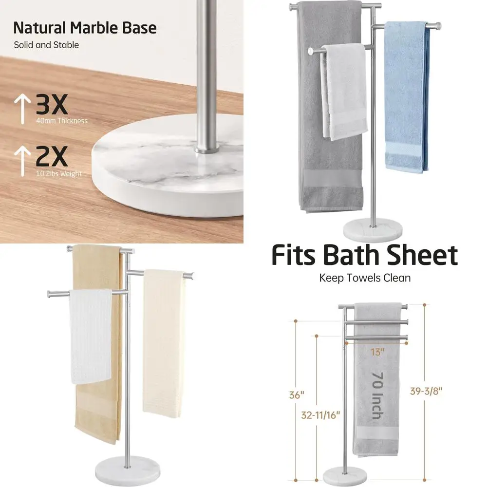 

40-Inch Floor Standing Towel Rack with 3 Swivel Bars, Premium Stainless Steel, Weighted Marble Base