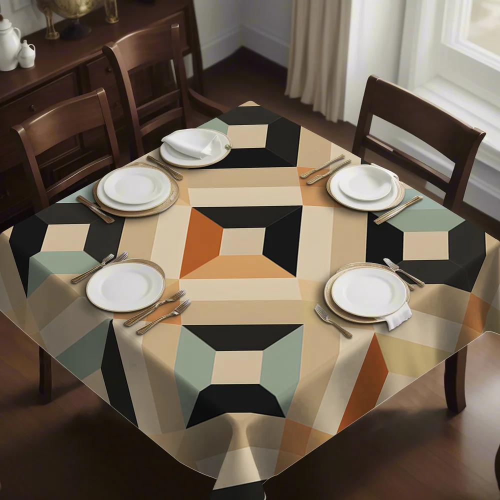 One modern geometric pattern printed square tablecloth - woven fabric